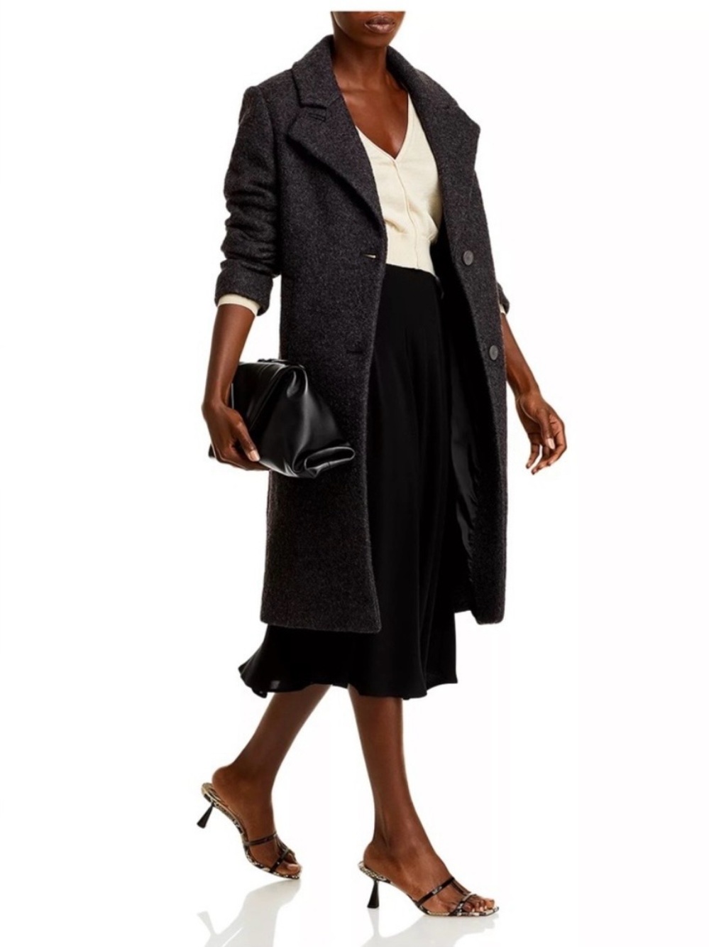NWT Andrew Marc New York Fennia Wool Boucle Straight Fit Coat Charcoal Size XL